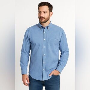 L.L.Bean Blue Gingham Button Down Shirt Traditional Fit Classic Coastal Preppy